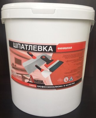 Шпатлевка финишная  Готовая шпатлевка. Используется для финишной высококачественной отделки стен и потолков в помещениях с нормальной и повышенной влажностью. Наносится на бетонные, кирпичные, газобетонные и оштукатуренные поверхности.  
Расход: 0,8-1кг/м2